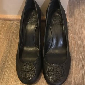 Tory Burch Chelsea Black Leather Wedge Heel- 7.5.